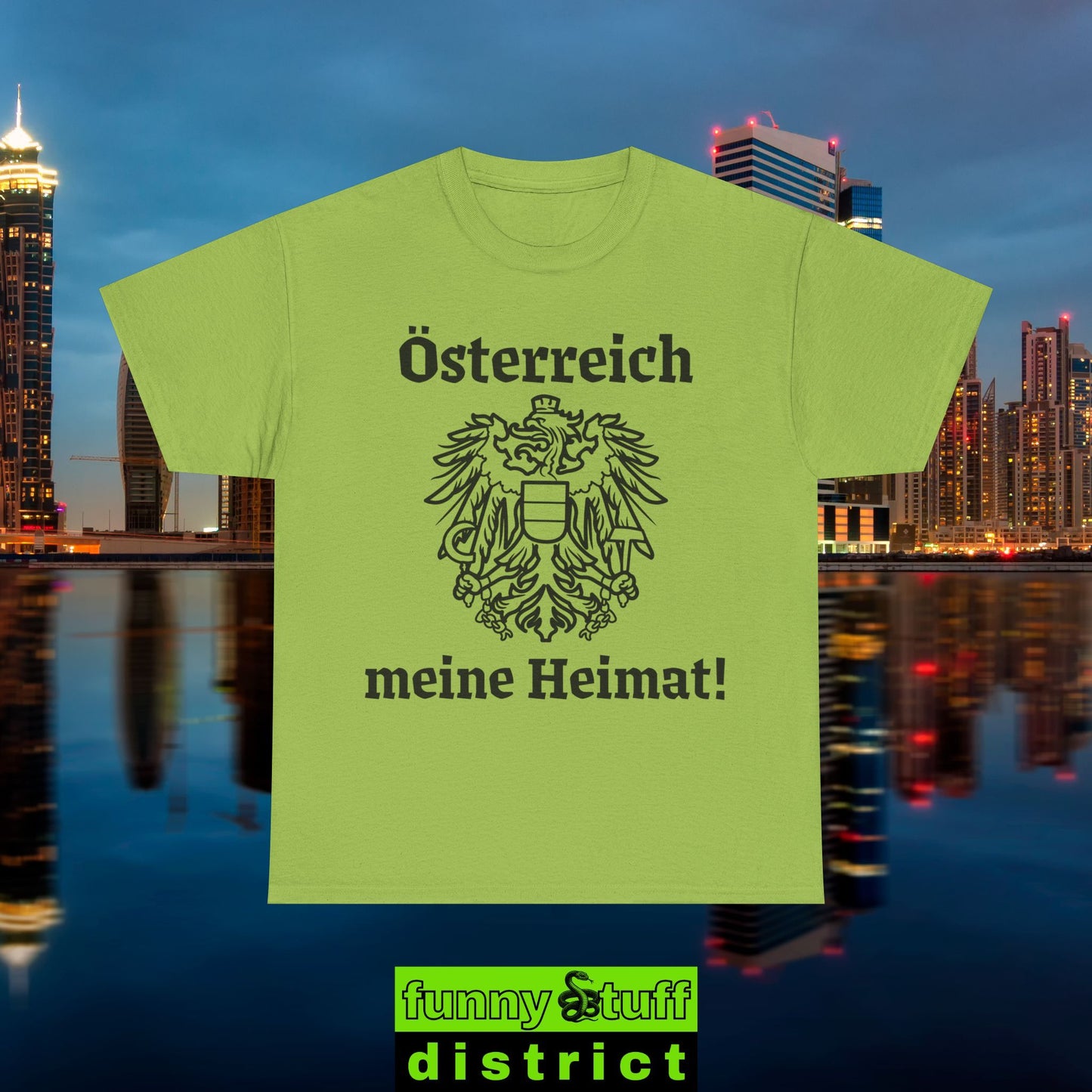 T-Shirt Baumwolle Motiv Österreich meine Heimat in kiwigrün