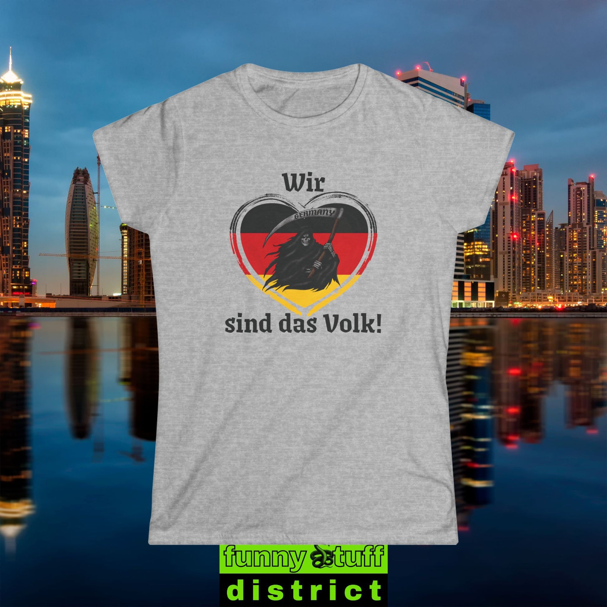 Softstyle T-Shirt für Damen Motiv Wir sind das Volk von vorne in sportgrau