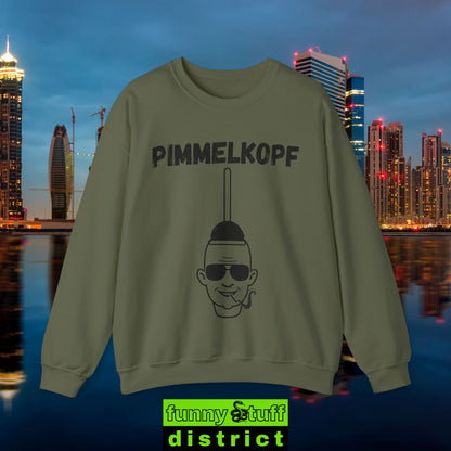 Sweatshirt in militärgrün von vorne Motiv Pimmelkopf